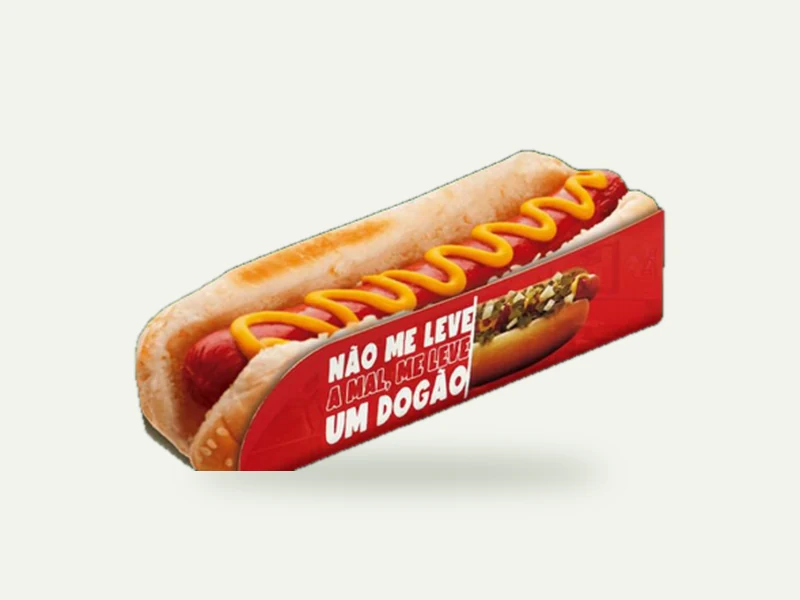 Embalagem personalizada para hot dog com frase impressa na lateral